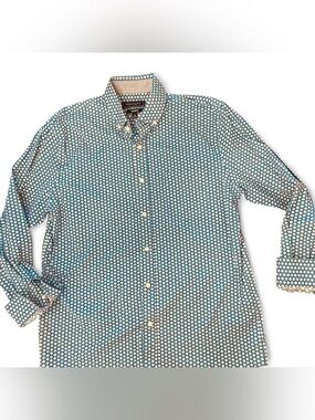 NWOT Crown & Ivy blue button-up shirt with white and pink seashells